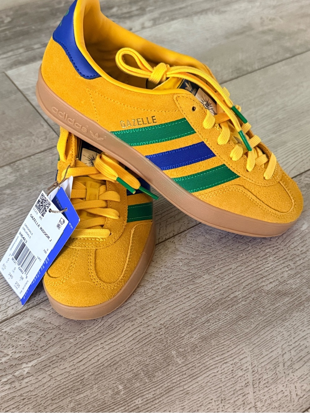 Adidas Gazelle Indoor Brazil FIFA World Cup Youth 5.5 W 6.5 Yellow Grn Blue NWT